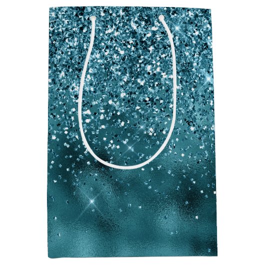Blauwgroen Glitz Glitter Glam Medium Cadeauzakje (Voorkant)