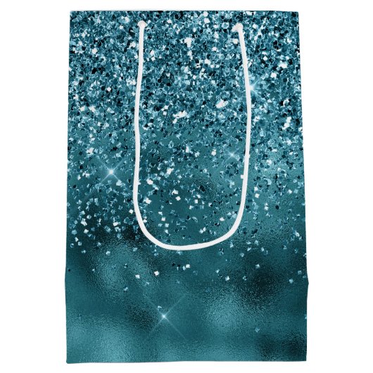 Blauwgroen Glitz Glitter Glam Medium Cadeauzakje (Achterkant)