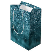 Blauwgroen Glitz Glitter Glam Medium Cadeauzakje (Achterkant Gekanteld)