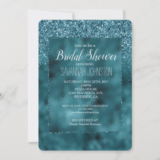 Blauwgroen Glitz Glitter Glam Sparkle Vrijgezellen Kaart (Voorkant)