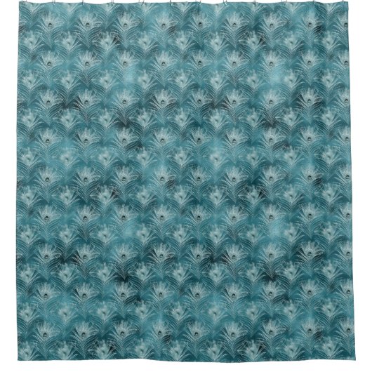 Blauwgroen Glitzy Glam Peacock Feathers Douchegordijn (Voorkant)