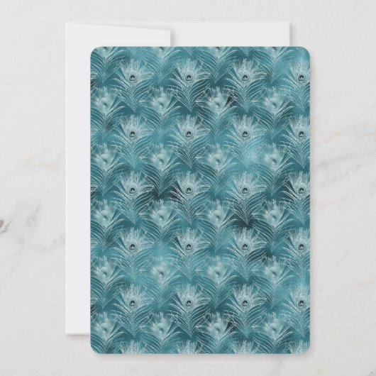 Blauwgroen Glitzy Glam Peacock Feathers Kaart (Achterkant)