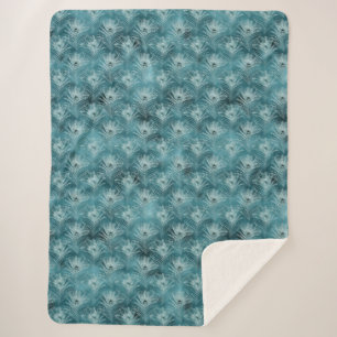 Blauwgroen Glitzy Glam Peacock Feathers Sherpa Deken