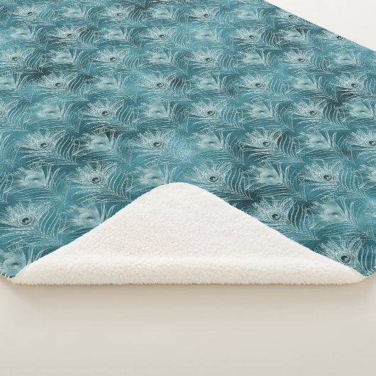 Blauwgroen Glitzy Glam Peacock Feathers Sherpa Deken (3/4)