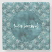 Blauwgroen Glitzy Glam Peacock Feathers Stenen Onderzetter (Voorkant)