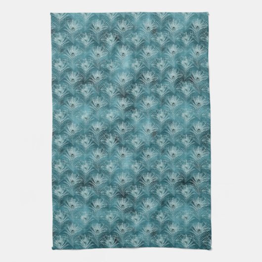 Blauwgroen Glitzy Glam Peacock Feathers Theedoek (Verticaal)