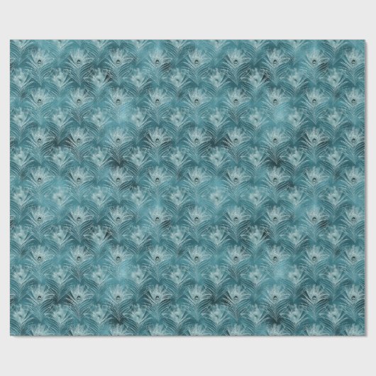 Blauwgroen Glitzy Peacock Feathers Cadeaupapier (Vlak)
