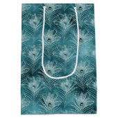 Blauwgroen Glitzy Peacock Feathers Medium Cadeauzakje (Achterkant)