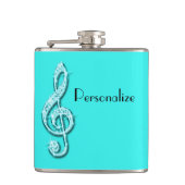 Blauwgroen Glitzy Sparkly Muzieknoten Heupfles (Voorkant)