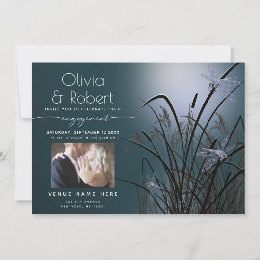 Blauwgroen gloedvolle Verloving monlight Kaart (Voorkant)