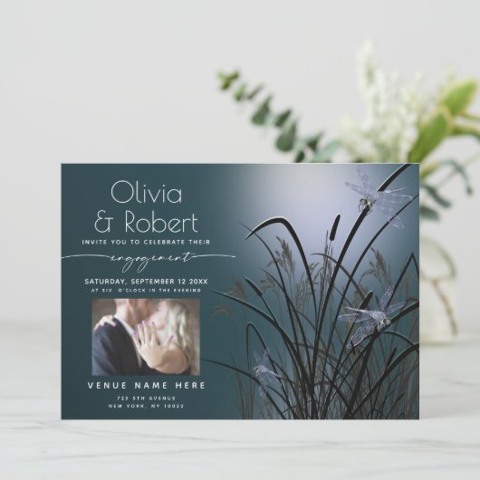 Blauwgroen gloedvolle Verloving monlight Kaart (Staand voorkant)