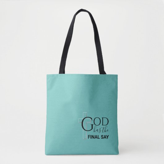 Blauwgroen GOD IS HET EINDE Christelijk. Tote Bag (Voorkant)