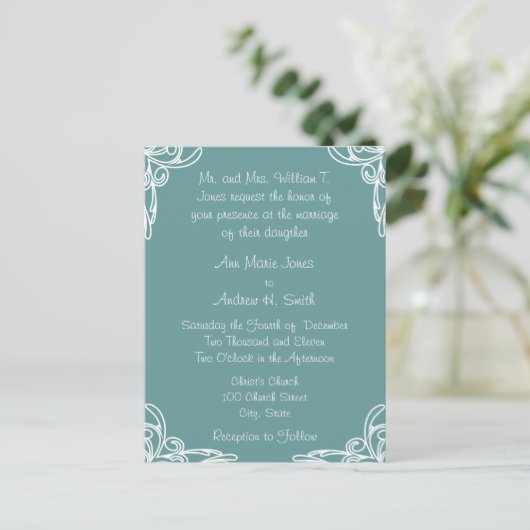 Blauwgroen goedkope bruiloft uitnodiging Briefkaar (Staand voorkant)