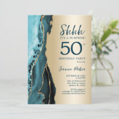 Blauwgroen Gold Agaat Verrassing 50e Verjaardag Kaart (Staand voorkant)