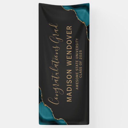 Blauwgroen Gold Agate Dark Gefeliciteerd Afstudere Spandoek (Verticaal)