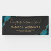 Blauwgroen Gold Agate Dark Gefeliciteerd Afstudere Spandoek (Horizontaal)