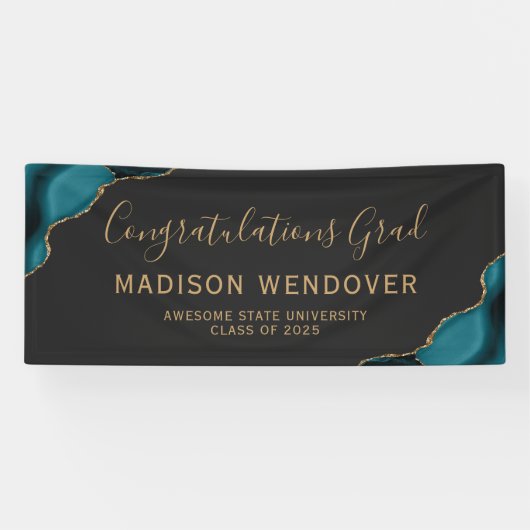 Blauwgroen Gold Agate Dark Gefeliciteerd Afstudere Spandoek (Horizontaal)