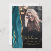 Blauwgroen Gold Agate Dark Photo Afstudeerder Aank Kaart (Voorkant)