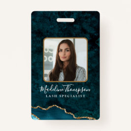 Blauwgroen Gold Agate Marble Bedrijfsnaam Badge