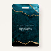 Blauwgroen Gold Agate Marble Bedrijfsnaam Badge (Achterkant)