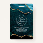 Blauwgroen Gold Agate Marble Bedrijfsnaam Badge (Achterkant)