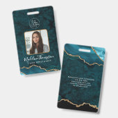 Blauwgroen Gold Agate Marble Business Logo Bedrijf Badge (Voor- en achterkant)