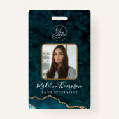 Blauwgroen Gold Agate Marble Business Logo Bedrijf Badge (Voorkant)