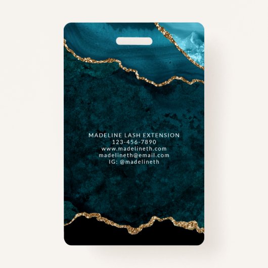 Blauwgroen Gold Agate Marble Business Logo Bedrijf Badge (Achterkant)