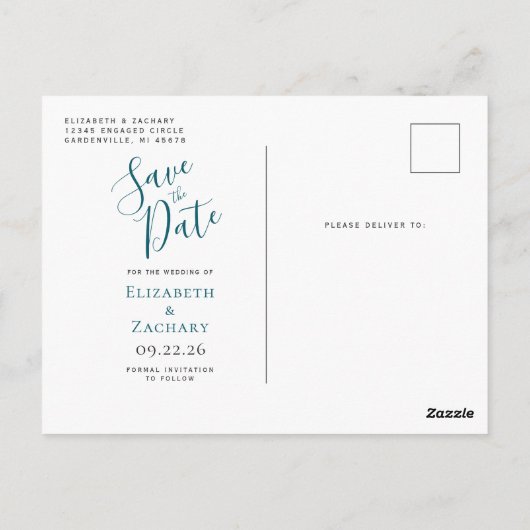 Blauwgroen Gold Agate Photo Save the Date Briefkaart (Achterkant)