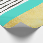 Blauwgroen Gold Black en White Stripes Wrapping Pa Cadeaupapier (Hoek)