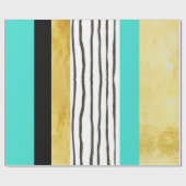 Blauwgroen Gold Black en White Stripes Wrapping Pa Cadeaupapier (Vlak)