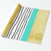 Blauwgroen Gold Black en White Stripes Wrapping Pa Cadeaupapier (Uitgerold)