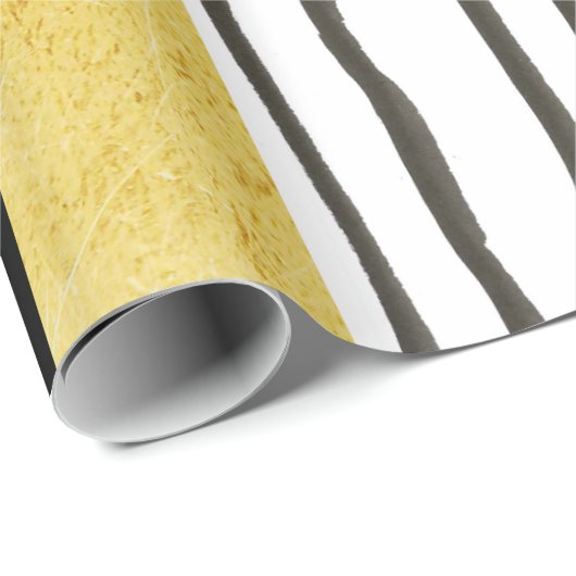 Blauwgroen Gold Black en White Stripes Wrapping Pa Cadeaupapier (Rol Hoek)