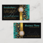 Blauwgroen Gold Black Pattern + Logo Donkere Visit Visitekaartje (Voorkant / Achterkant)