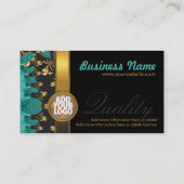 Blauwgroen Gold Black Pattern + Logo Donkere Visit Visitekaartje (Achterkant)