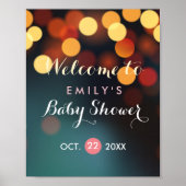 Blauwgroen Gold Bokeh Licht Baby shower Welkomstte Poster (Voorkant)