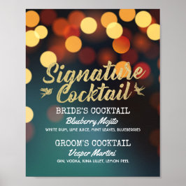 Blauwgroen Gold Bokeh Light Wedding Signature Drin Poster