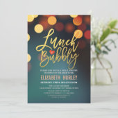 Blauwgroen Gold Bokeh Lights Lunch Bubble Vrijgeze Kaart (Staand voorkant)