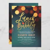 Blauwgroen Gold Bokeh Lights Lunch Bubble Vrijgeze Kaart (Voorkant / Achterkant)
