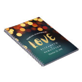 Blauwgroen Gold Bokeh String Lights Wedding Guestb Notitieboek (Rechterzijde)