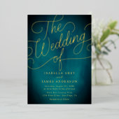 Blauwgroen Gold Calligraphy Script Wedding Folie Uitnodiging (Staand Voorkant)