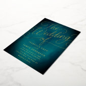 Blauwgroen Gold Calligraphy Script Wedding Folie Uitnodiging (Gedraaid)