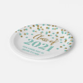 Blauwgroen Gold Confetti Afstuderen 2021 Papieren Bordje (Gekanteld)