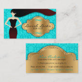 Blauwgroen Gold Damask Hair Stylist Salon Visiteka Visitekaartje (Voorkant / Achterkant)