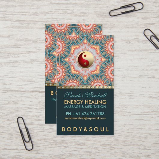 Blauwgroen Gold Energy Healing Holistisch Visiteka Visitekaartje (Voorkant / Achterkant in situ)