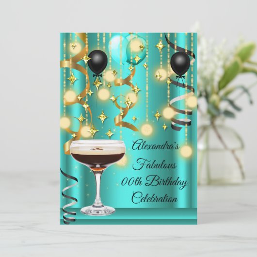 Blauwgroen Gold Espresso Martini Cocktail Party In Save The Date (Staand voorkant)