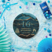 Blauwgroen & Gold Faux Glitter Agate Marble Sweet  Papieren Bordje (Feest)