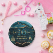 Blauwgroen & Gold Faux Glitter Agate Marble Sweet  Papieren Bordje (Feest)