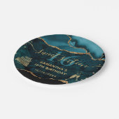 Blauwgroen & Gold Faux Glitter Agate Marble Sweet  Papieren Bordje (Gekanteld)