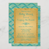 Blauwgroen, Gold FAUX Glitter Baby shower nodigt u Kaart (Voorkant / Achterkant)